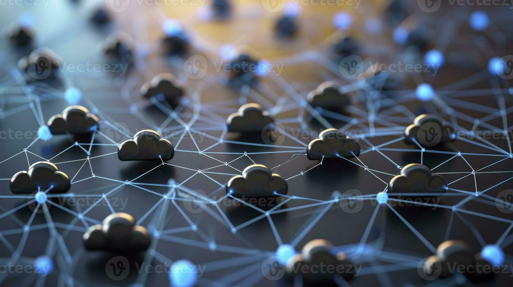 AI generated 3D illustration, concept image. Embossed mesh representing internet connections in cloud computing. photo