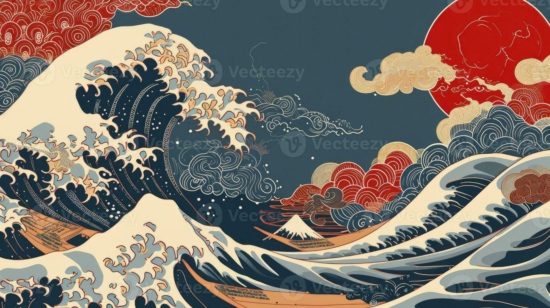 AI generated Traditional japanese style simple line waves background. photo