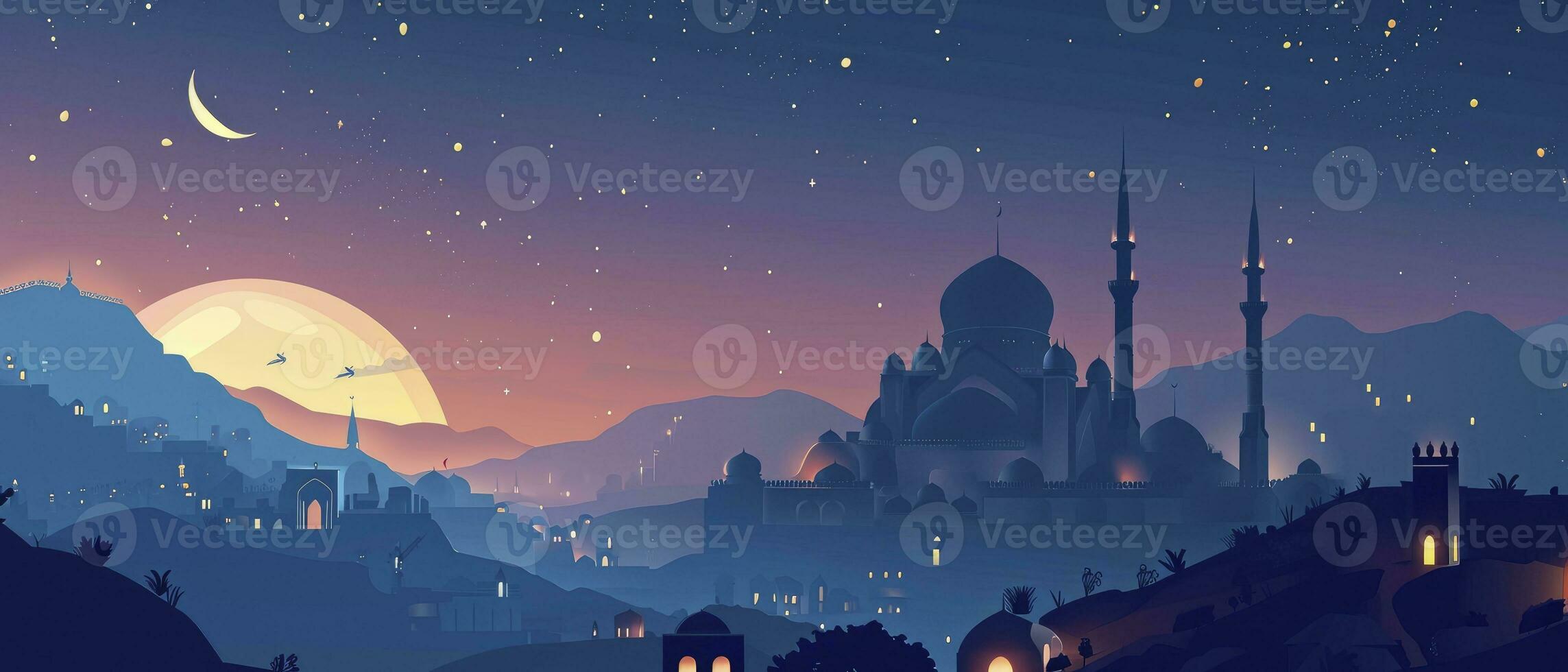 AI generated Flat design Ramadan Kareem background. photo