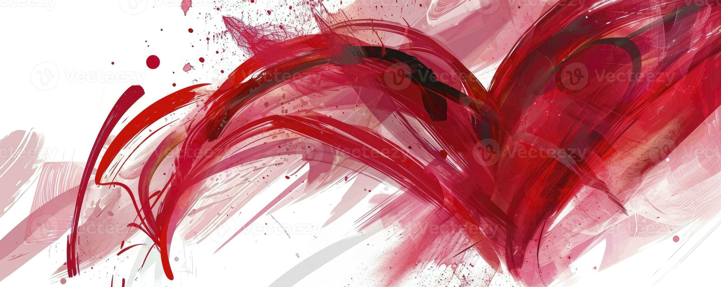 AI generated Valentine's day banner in the style of calligraphic marks on white background, happy expressionism, light red and dark magenta poster. photo