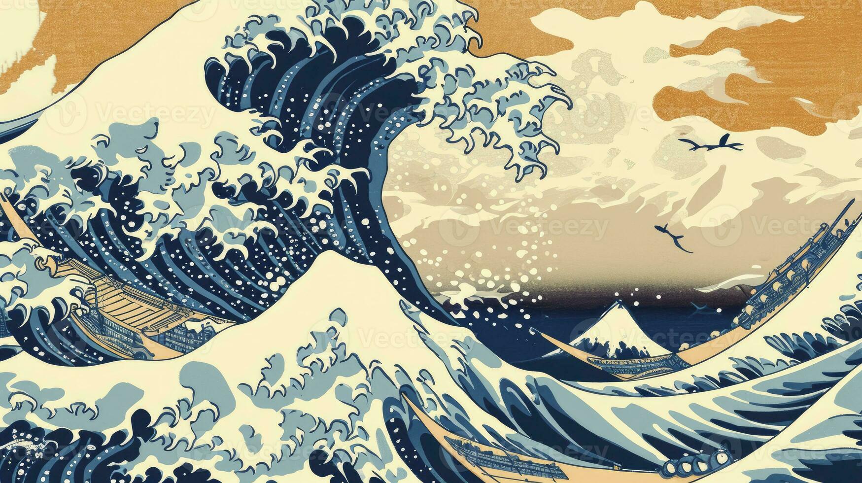 AI generated A vintage style japanese crashing wave background. Seamless pattern photo