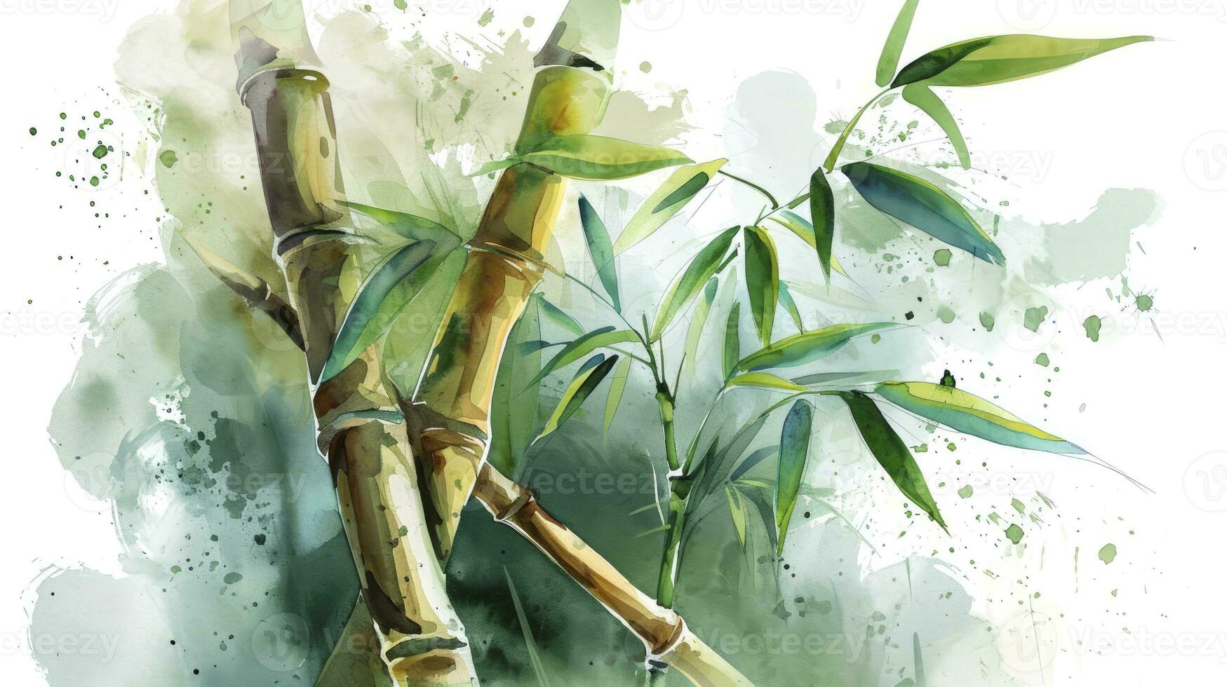 AI generated Watercolor bamboo with leaves photo