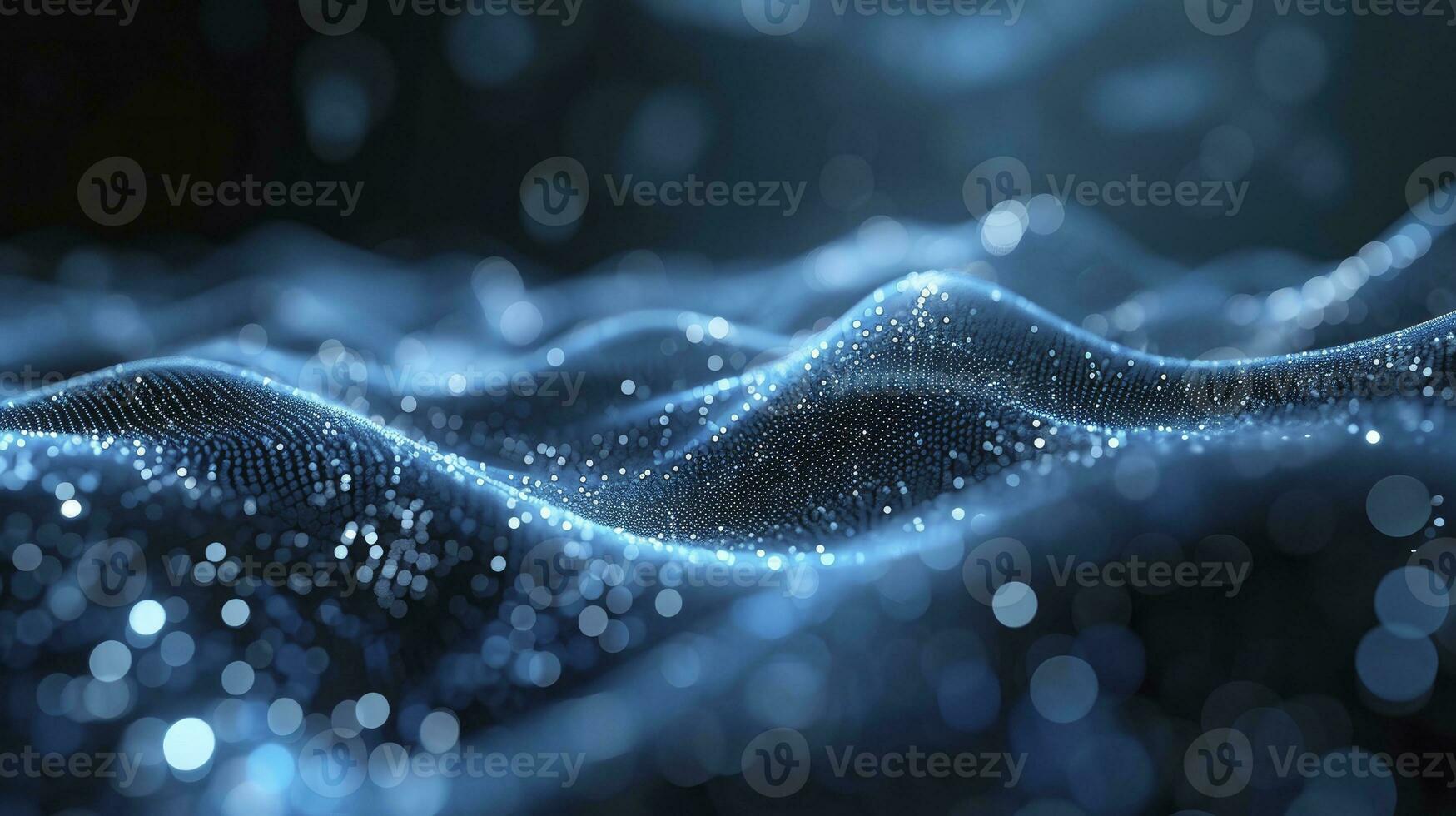 AI generated Abstract wave with moving dots and lines. Flow of particles. Cyber technology illustration. 3d rendering photo