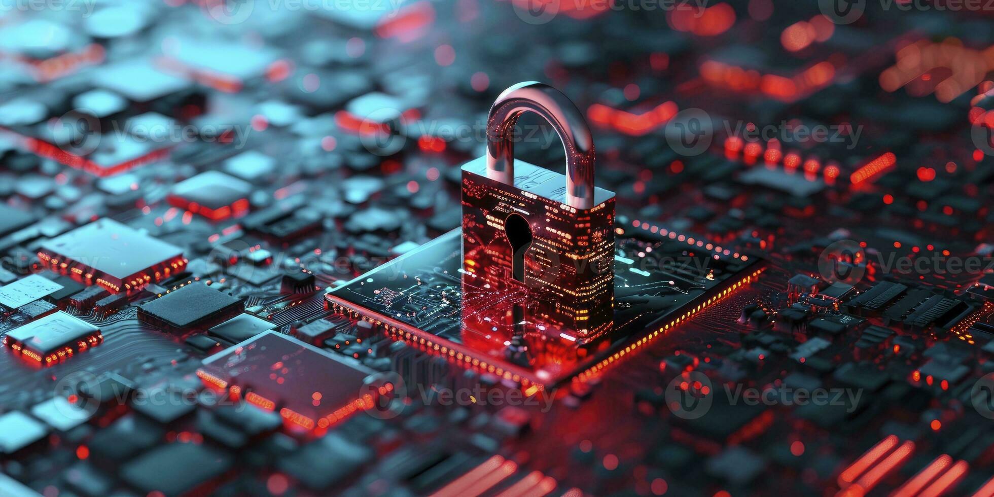 AI generated Concept of cybersecurity and data protection. 3D rendering. photo