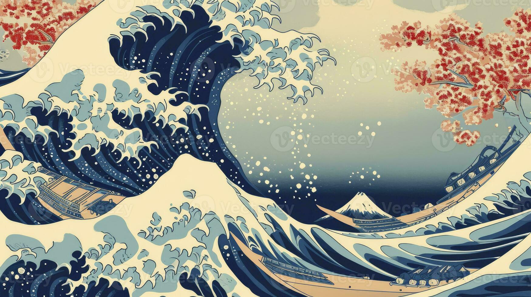 AI generated A vintage style japanese crashing wave background. Seamless pattern photo