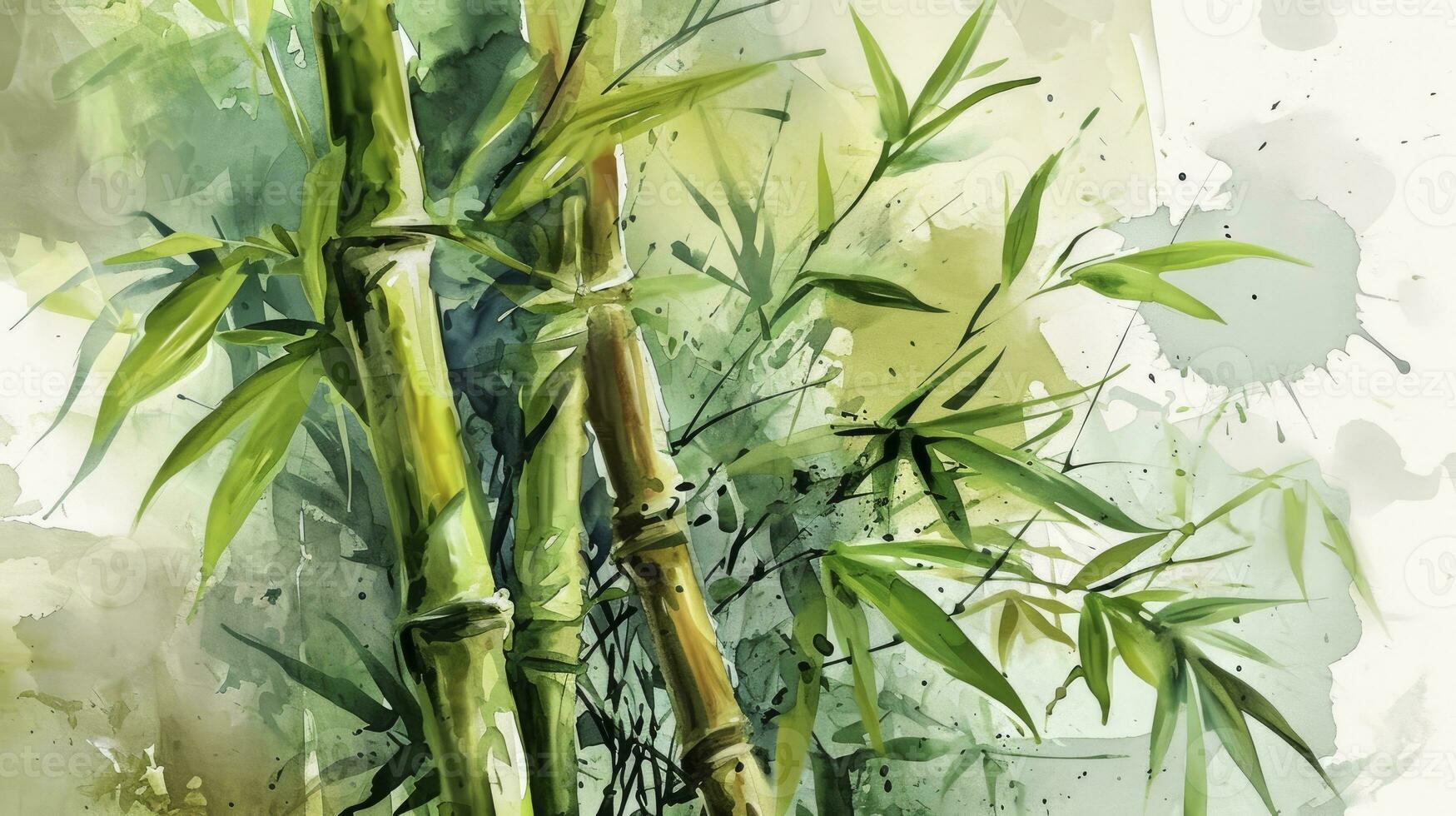 AI generated Watercolor bamboo with leaves photo