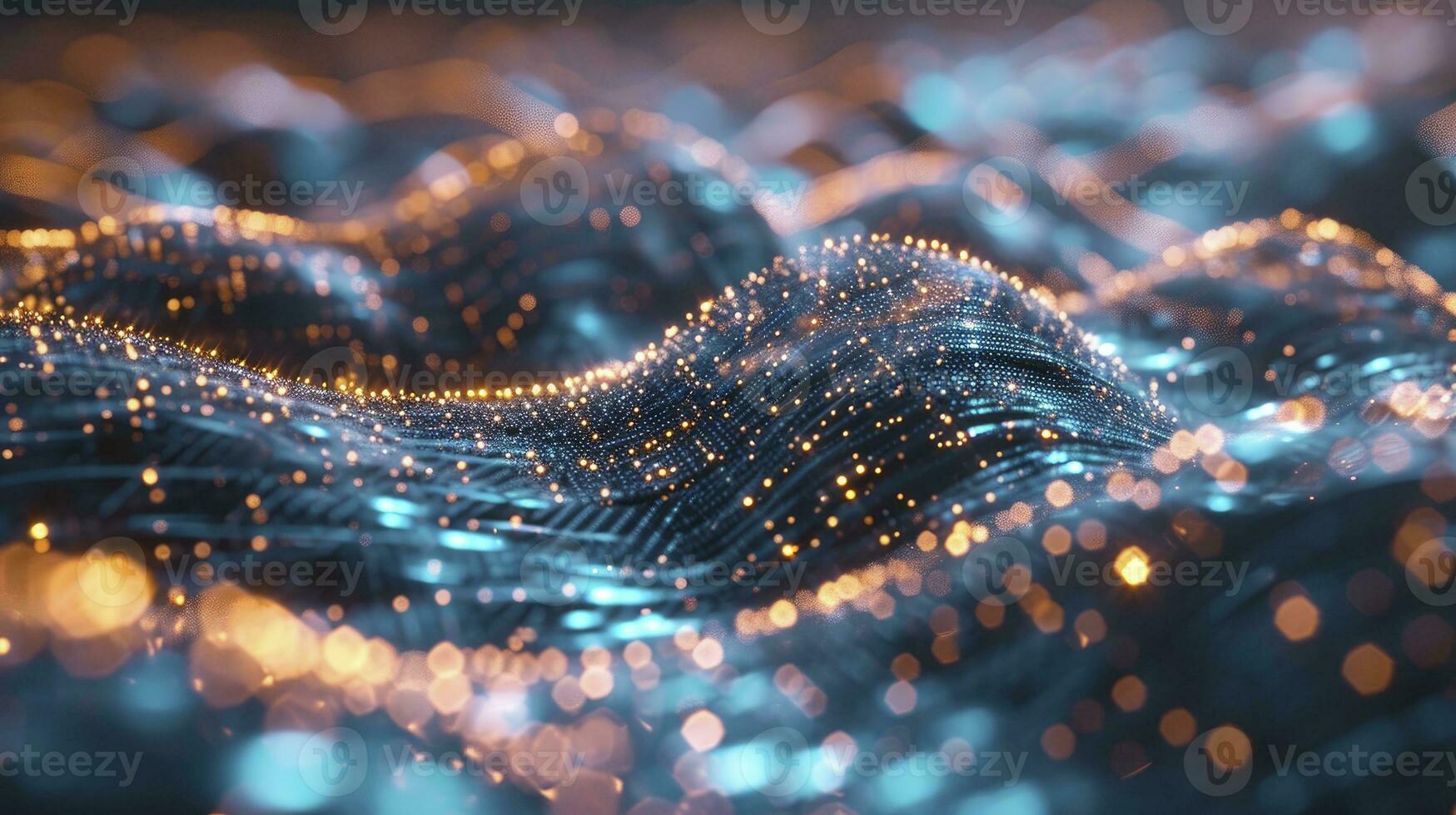 AI generated Abstract wave with moving dots and lines. Flow of particles. Cyber technology illustration. 3d rendering photo