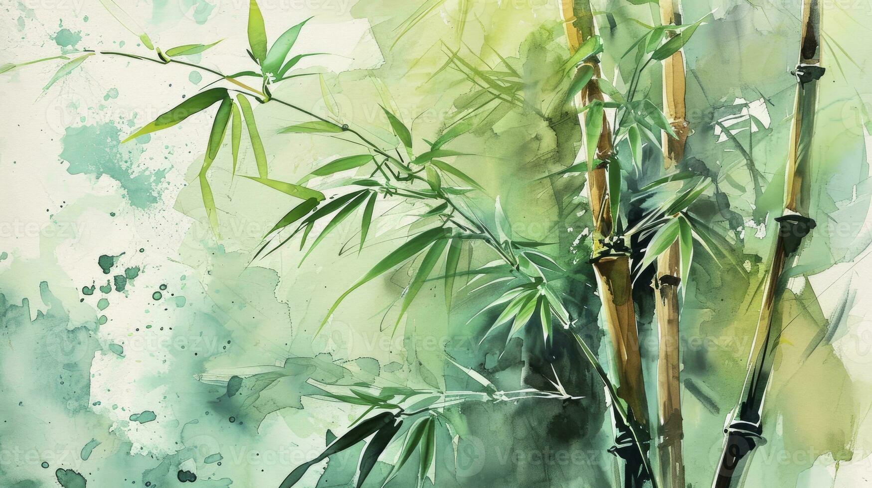 AI generated Watercolor bamboo with leaves photo