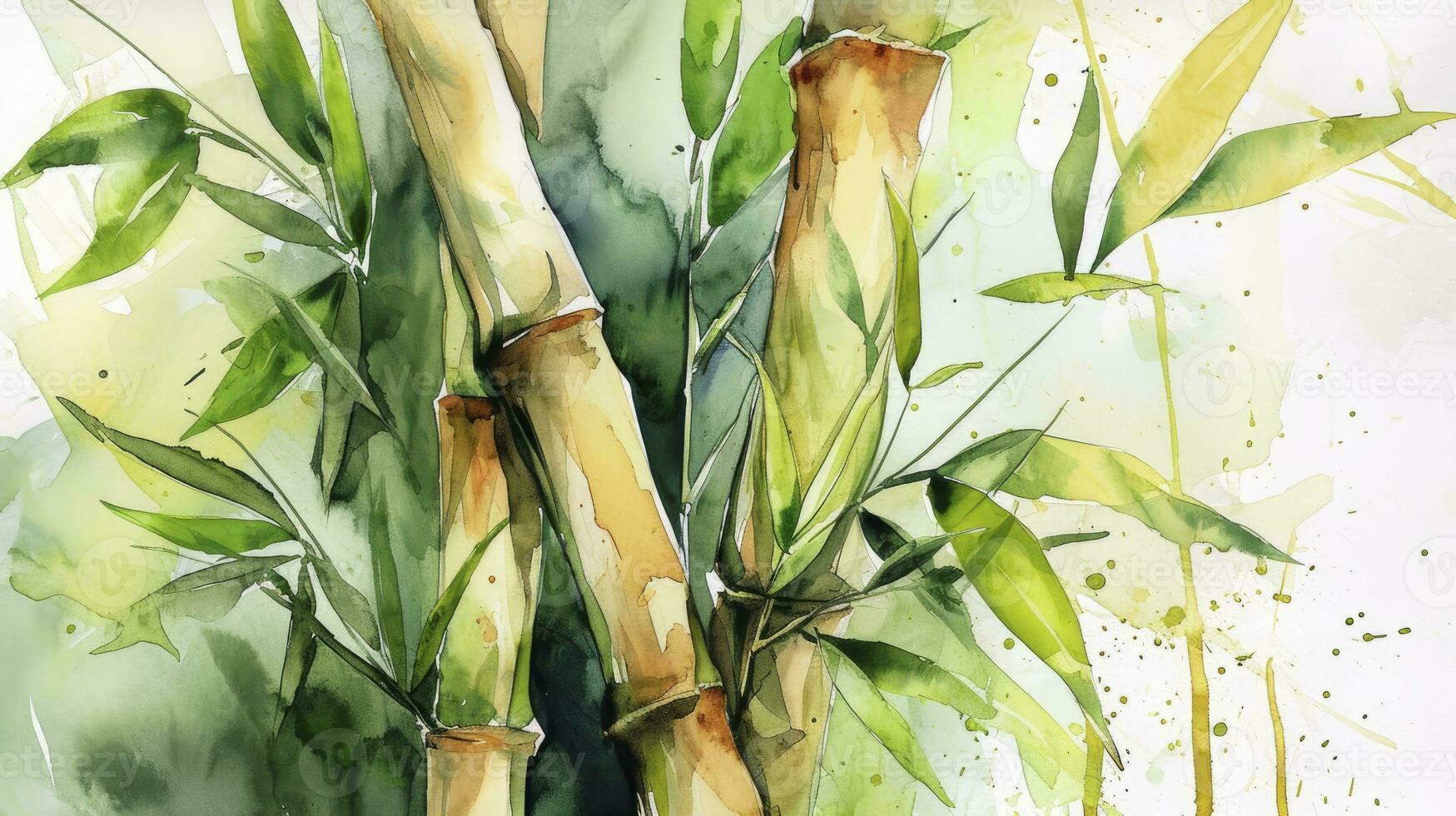 AI generated Watercolor bamboo with leaves photo