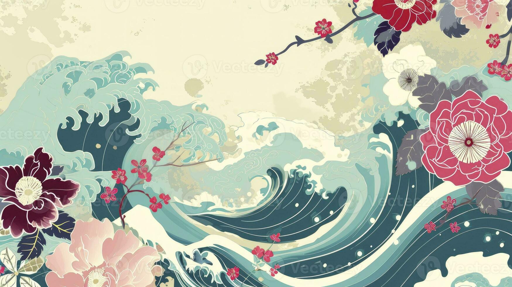 AI generated Chinese and Japanese style Water Botanical Graphic Frame photo