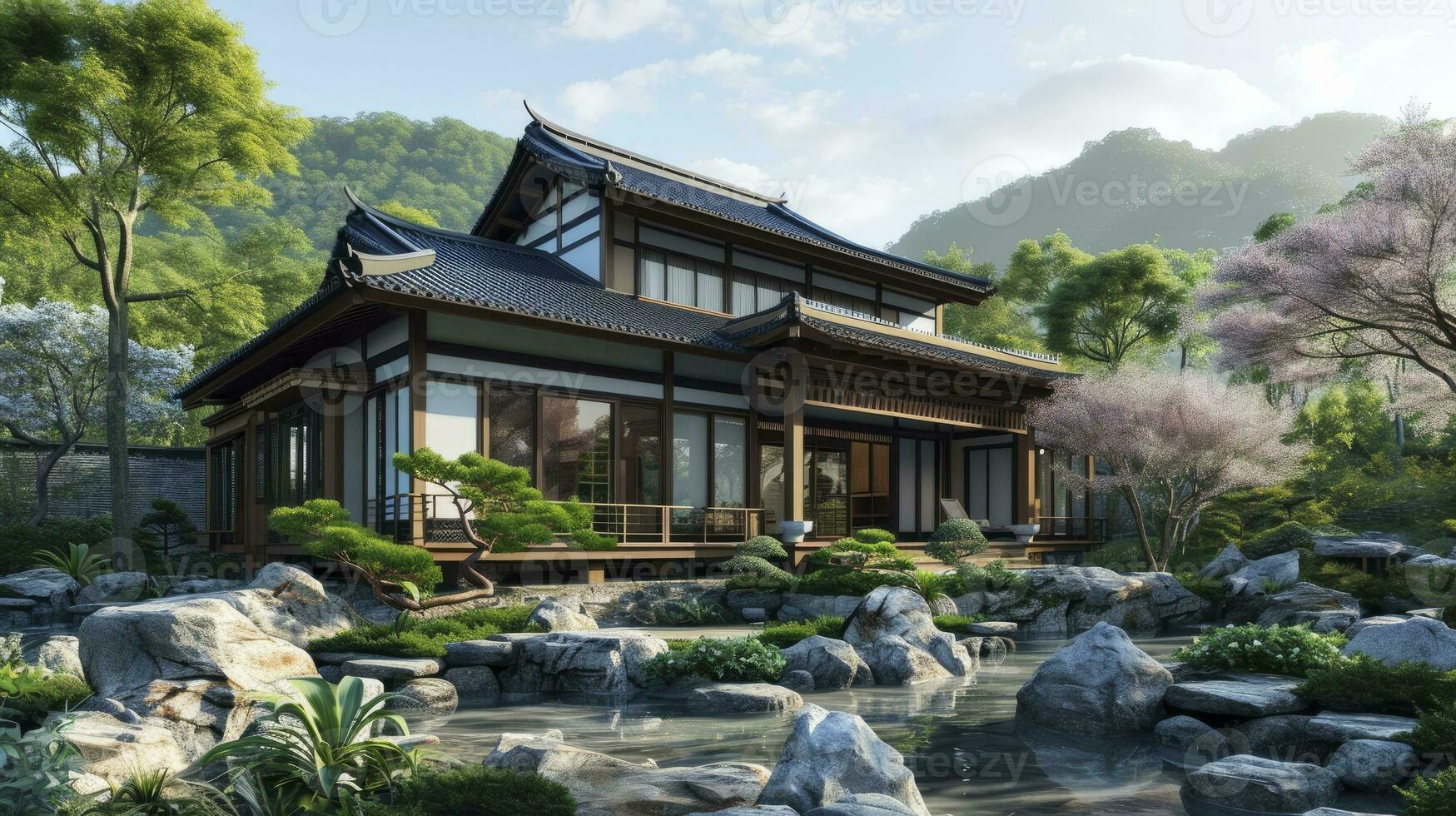 AI generated Japanese classic style house design photo