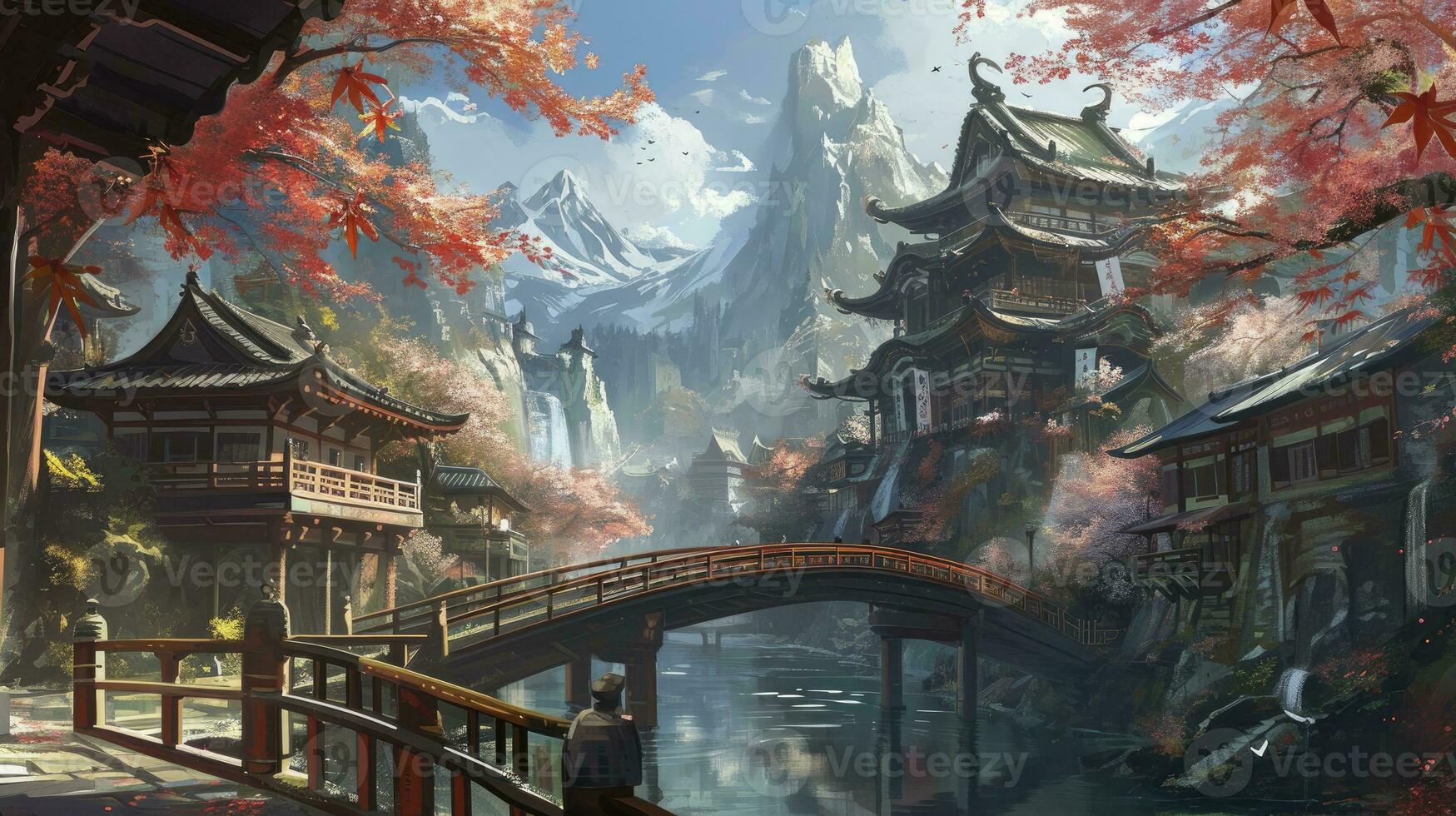 AI generated Japan fantasy style scene art photo
