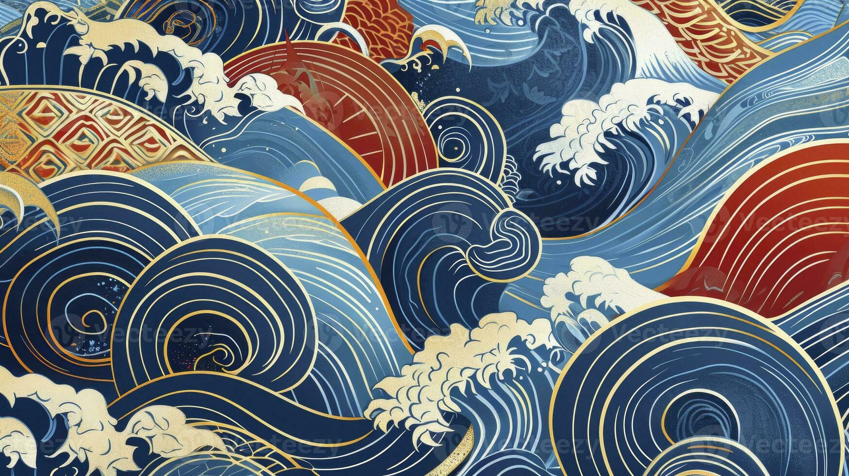 AI generated Background of japanese style wave pattern teture photo