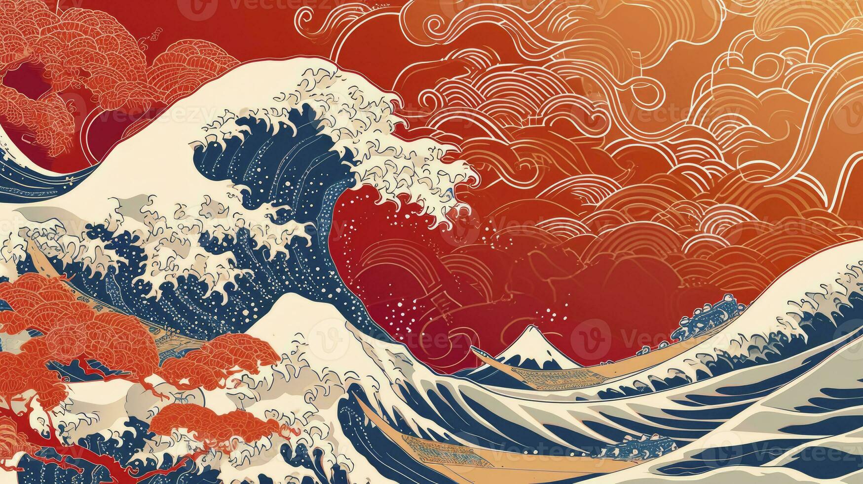 AI generated Traditional japanese style simple line waves background. photo