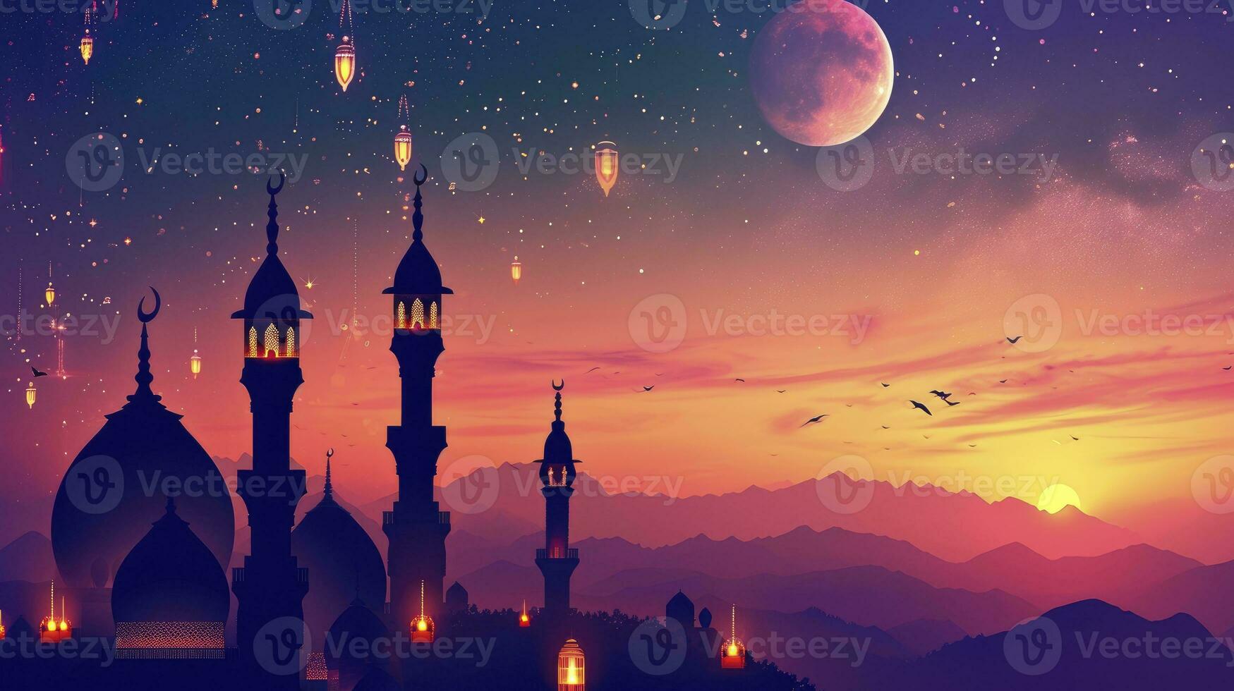 AI generated Ramadan Kareem. Islamic greeting card template with ramadan for wallpaper design. Poster, media banner. photo