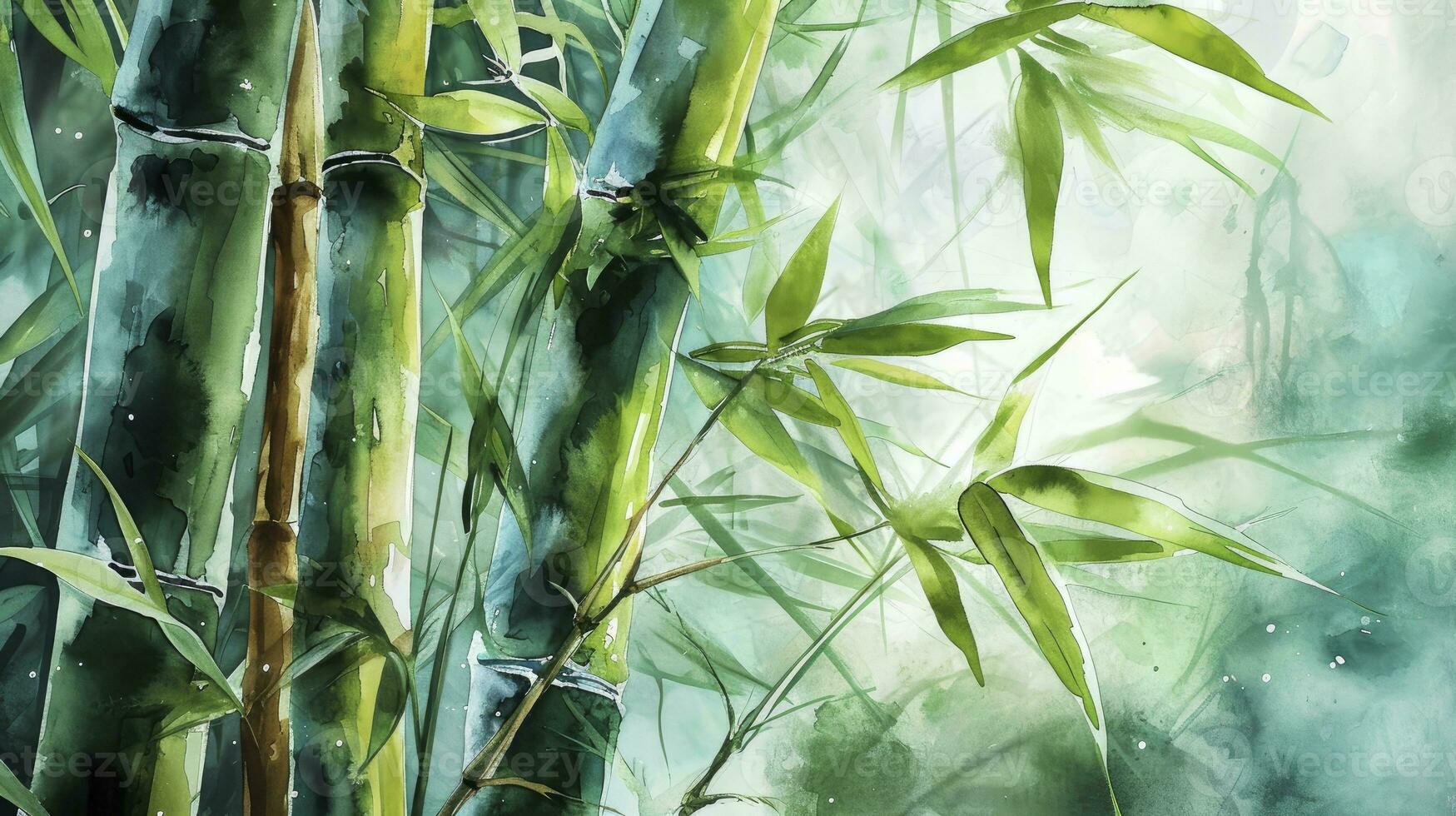 AI generated Watercolor bamboo with leaves photo