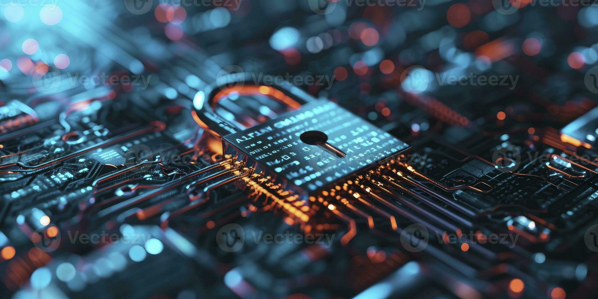 AI generated Cybersecurity concept, internet security, screen with padlock photo