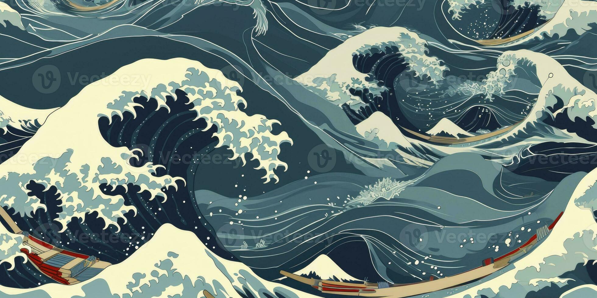 AI generated Japanese water wave seamless background. illustration photo
