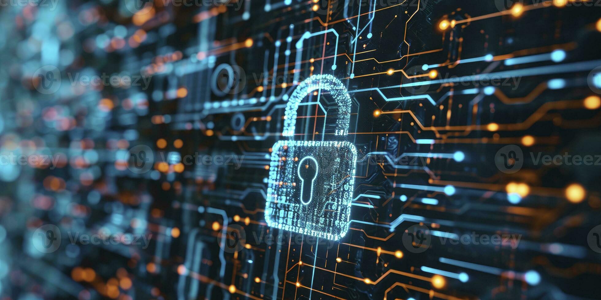 AI generated Cybersecurity concept, internet security, screen with padlock photo