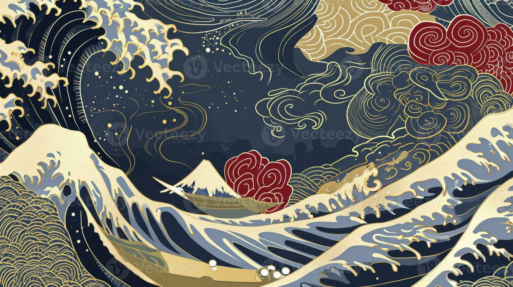 AI generated Traditional japanese style simple line waves background. photo