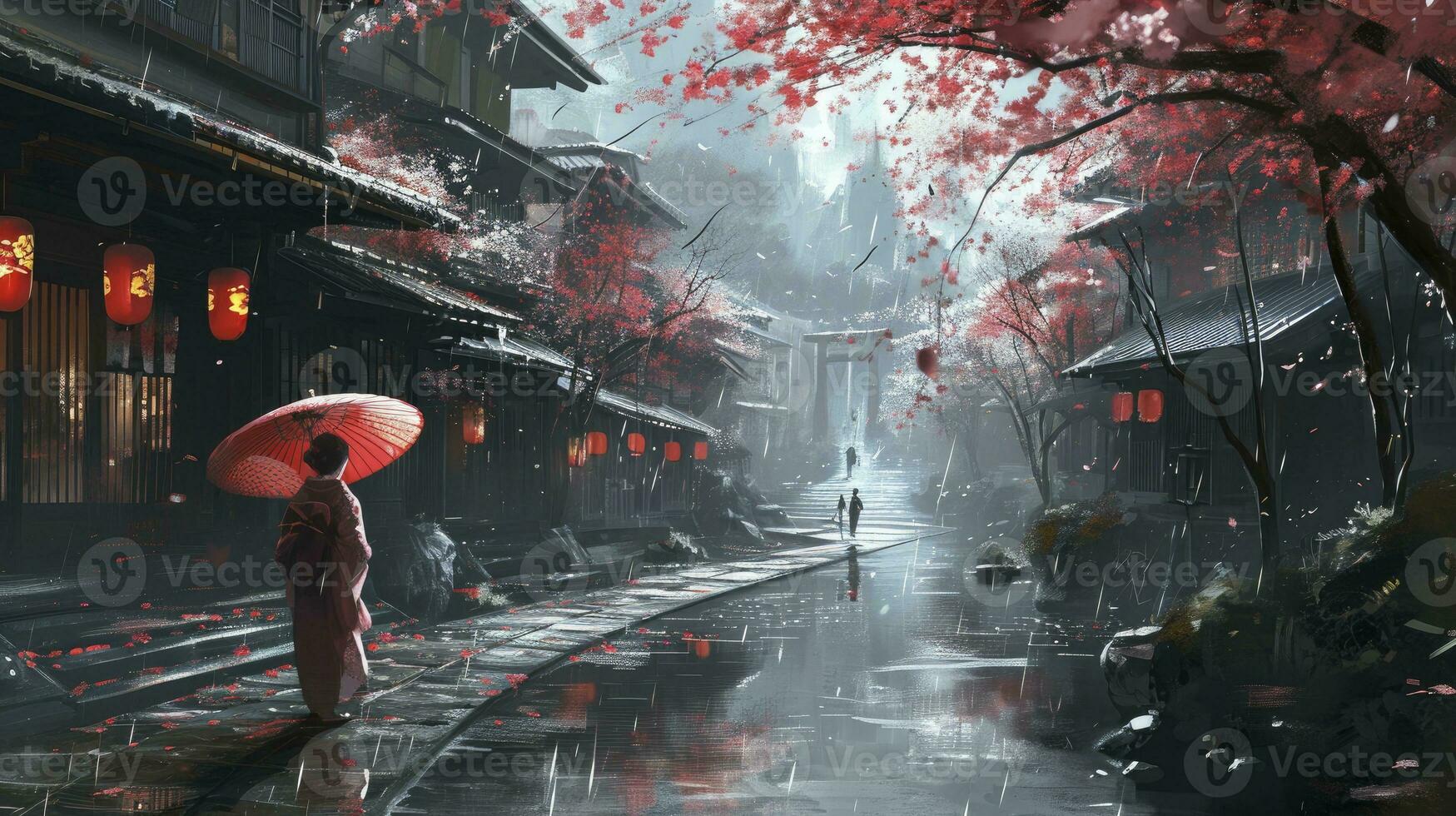 AI generated Japan fantasy style scene art photo