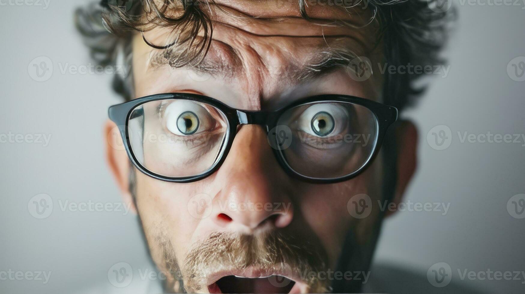 AI generated astonished guy looking at the camera. emotional man with wide open eyes. unbelievable opportunities for students photo