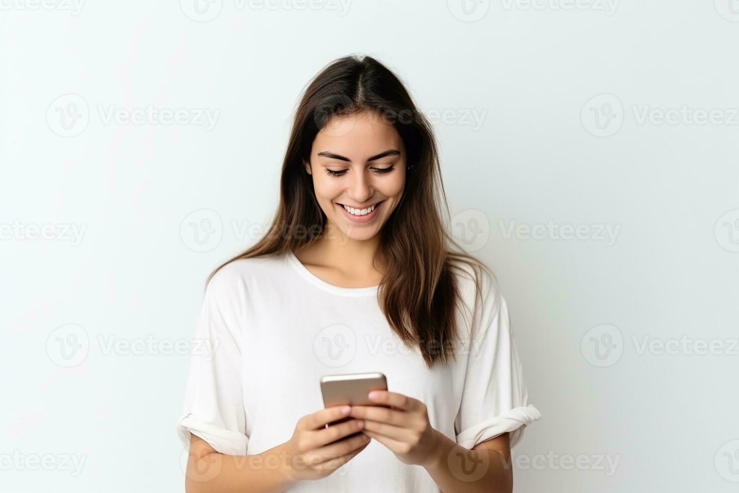 AI generated A young happy young woman on isolated background generative AI photo