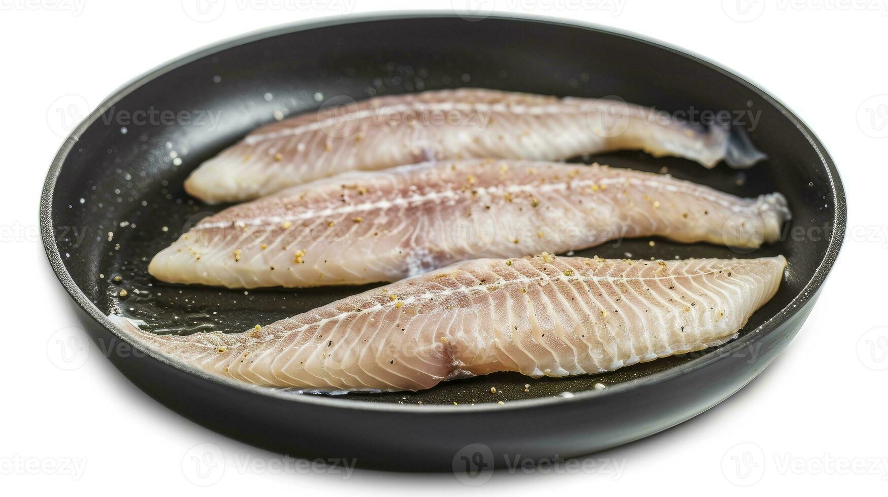 AI generated Sole meat in a pan isolated on clear white background photo