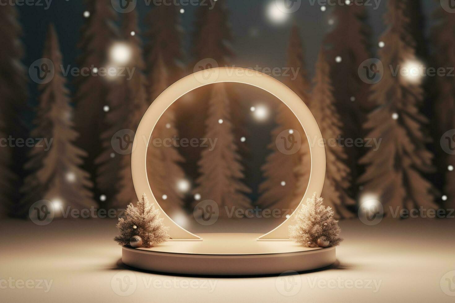 AI generated merry Christmas 3d rendered red Podium display for event photo