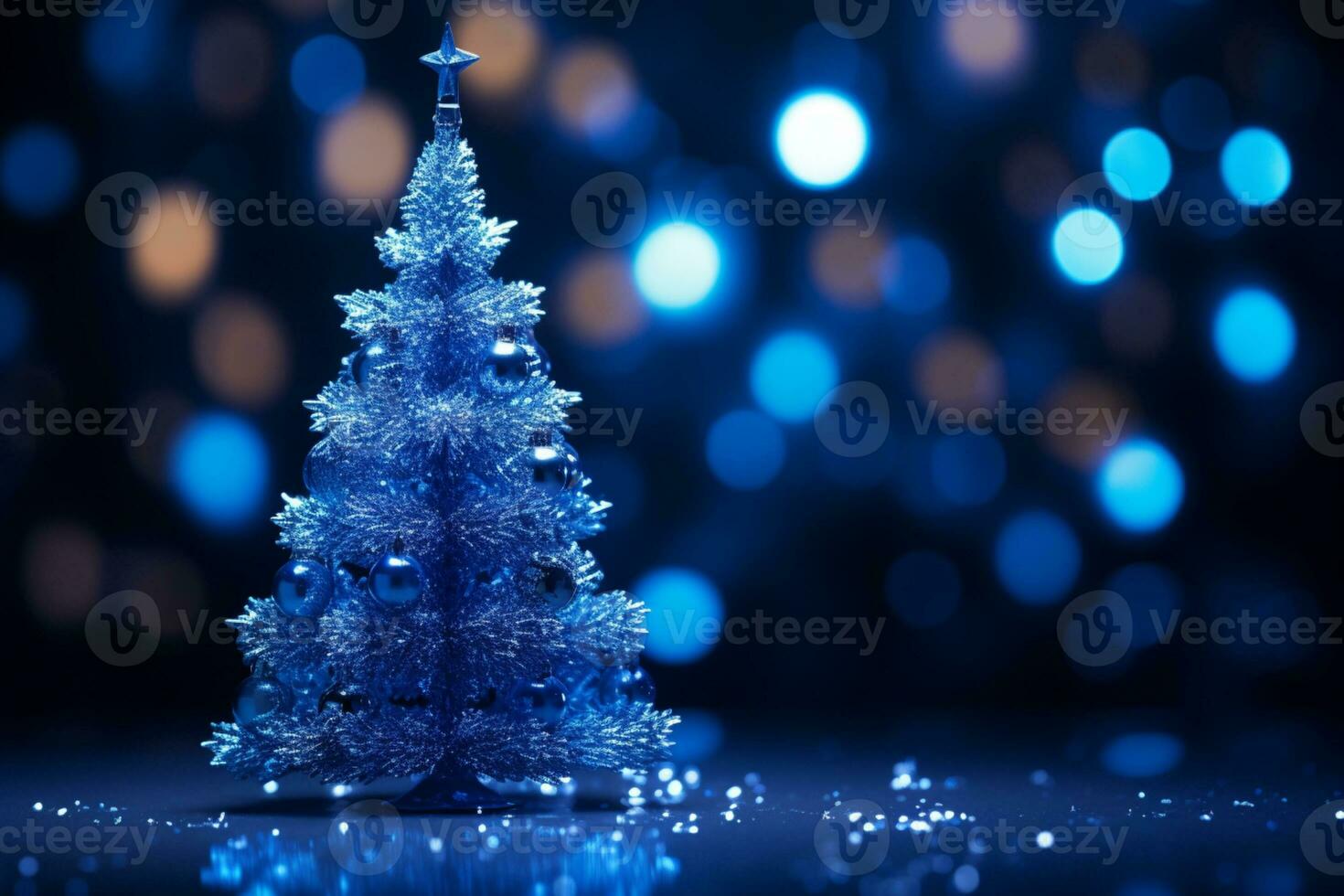 AI generated Abstract Blue shinny Christmas tree with bokeh background technology concept photo