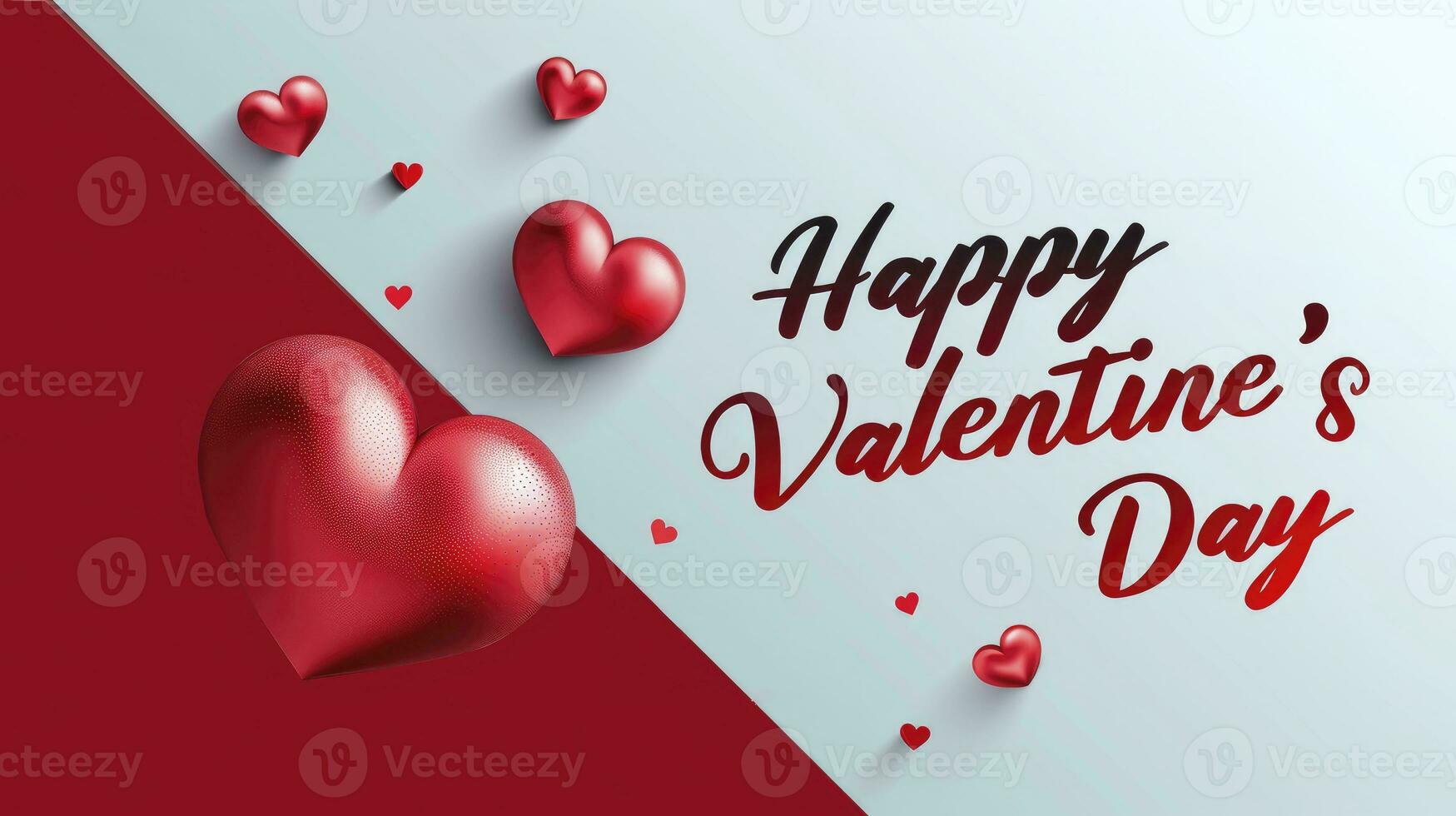 AI generated Lettering happy valentine's day banner. Valentine's day greeting card template with typography text happy valentine's day and red heart and line on the background. photo