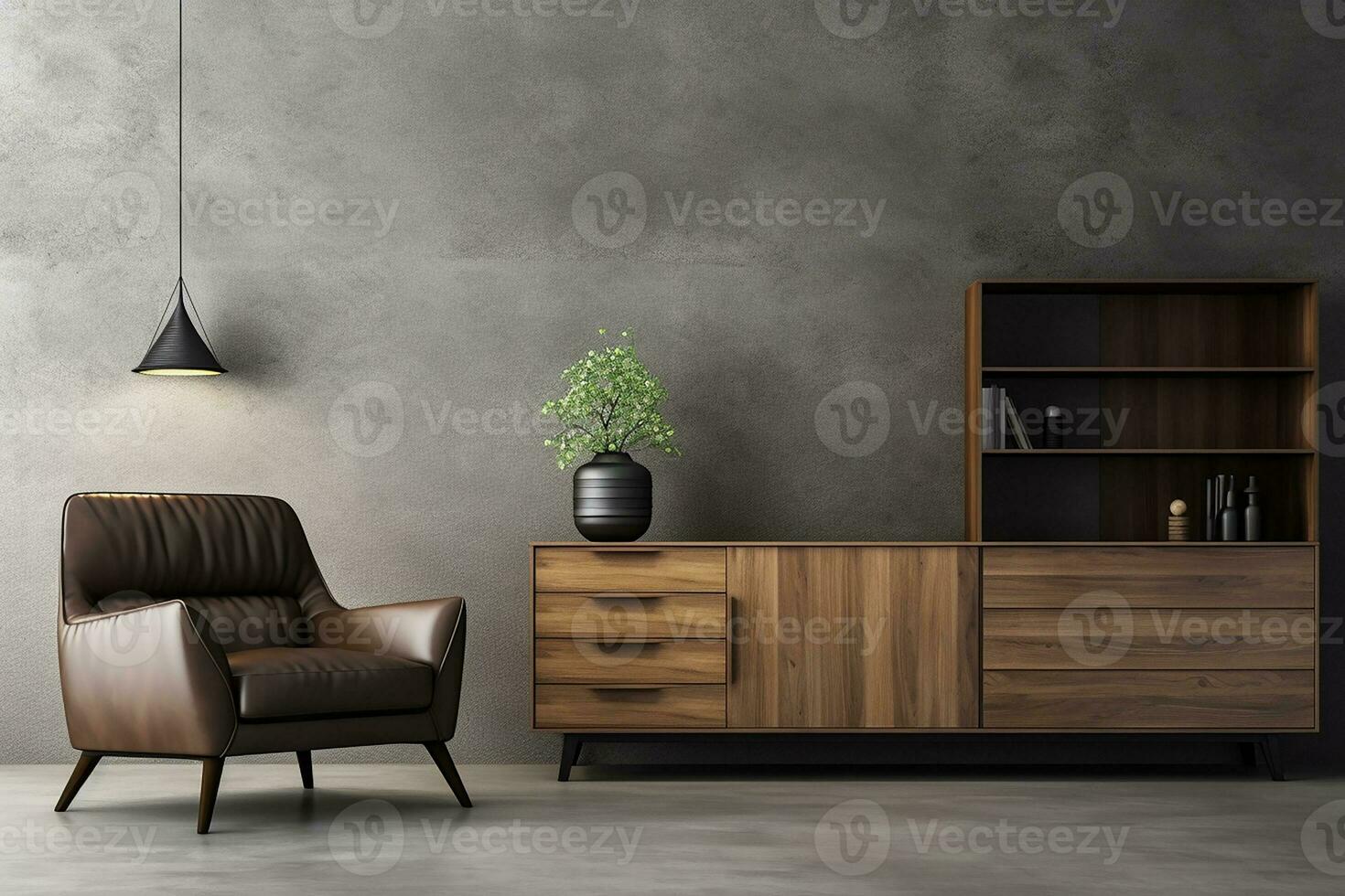 ai generado 3d prestados mínimo estilo moderno vivo habitación interior diseño con moderno silla foto