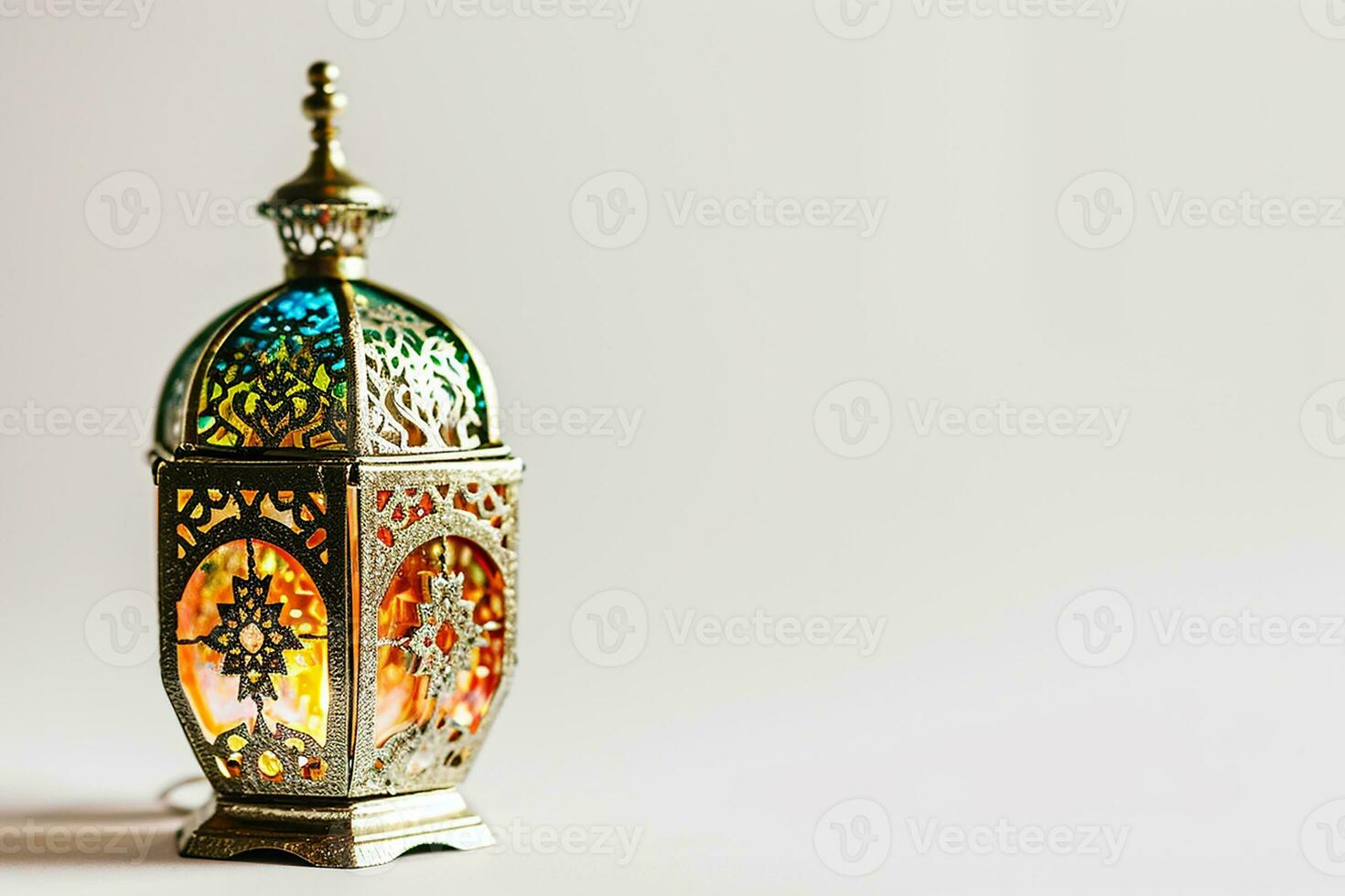 AI generated An illuminated Arabic lantern on white background photo