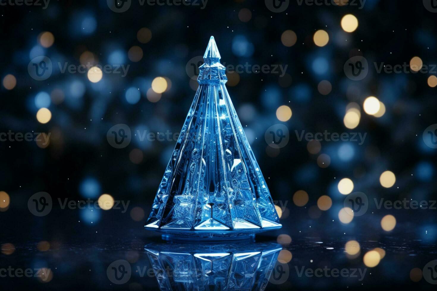 AI generated Abstract Blue shinny Christmas tree with bokeh background technology concept photo