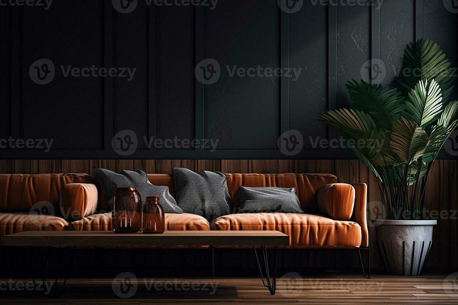 AI generated 3d rendered Minimal style Modern living room interior design with sofa photo