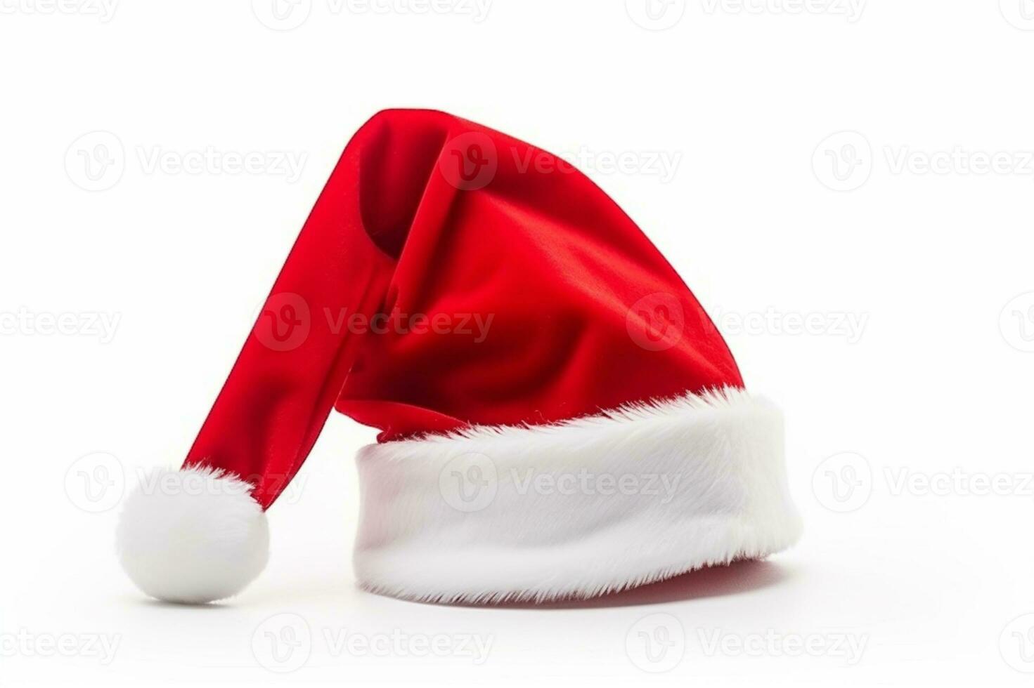 ai generado Papa Noel cláusula sombrero en blanco antecedentes foto