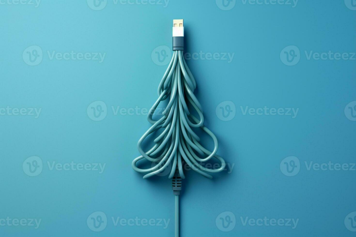 AI generated Christmas tree made up with charger cable Electronics concept background copy space photo