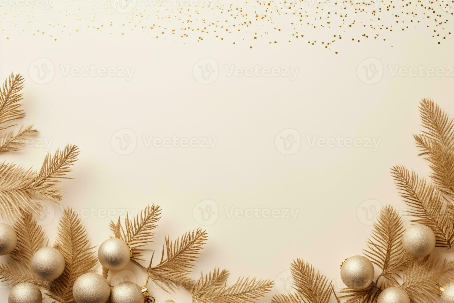 AI generated christmas holidays composition of fir tree branches with baubles copy space photo