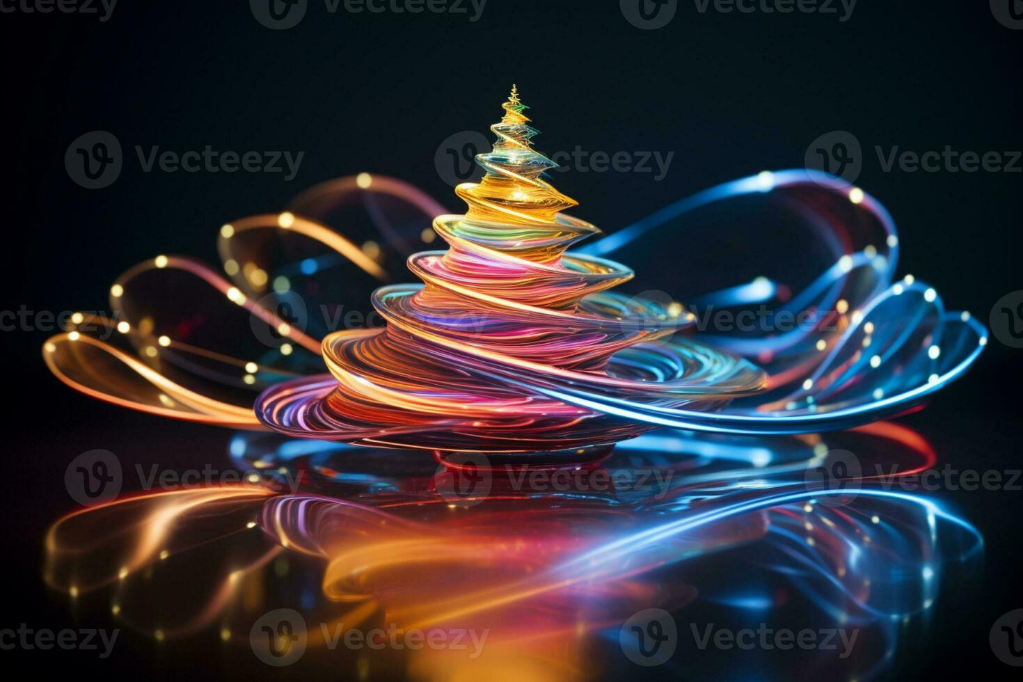 AI generated Christmas tree concept made of light trail technology concept photo