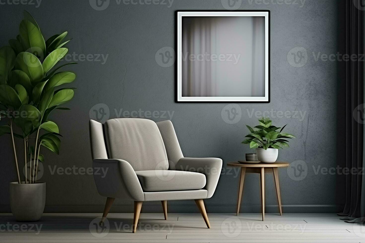 AI generated 3d rendered Minimal style Modern living room interior design with chair photo