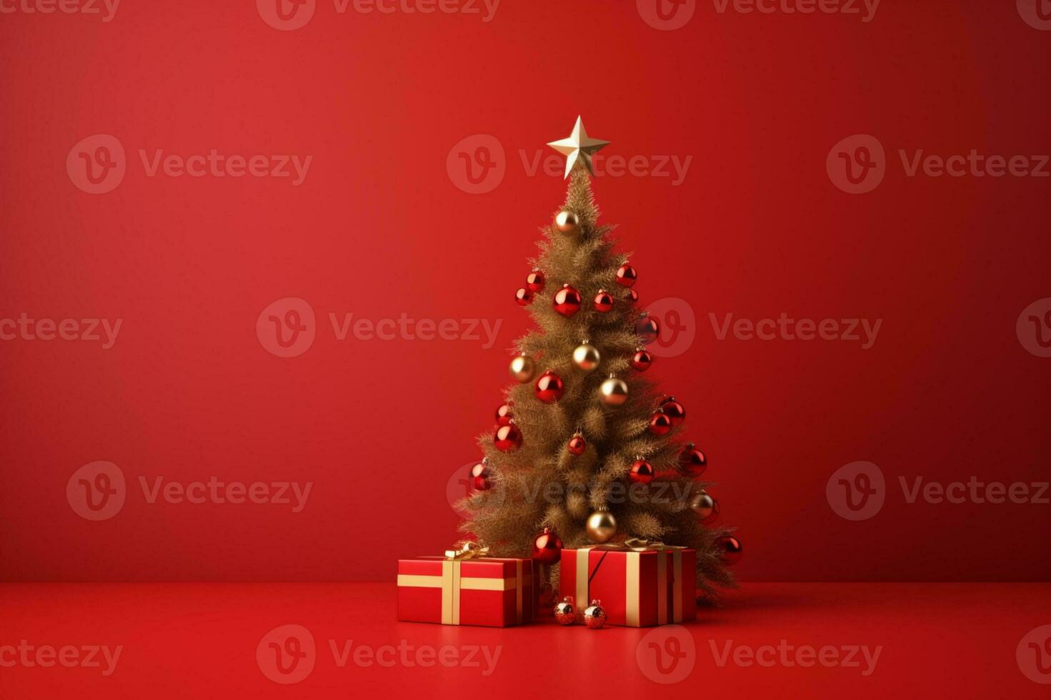 AI generated Small beautifully decorated christmas tree photo