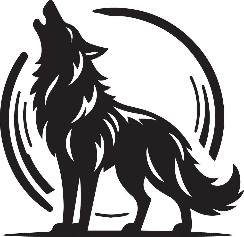 Wolf Howling Emblem Logo Vector silhouette, black color silhouette, white background 5