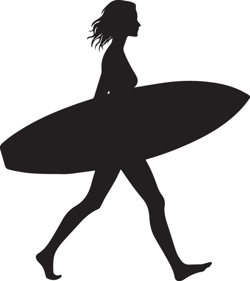 minimal Women's surfing vector silhouette, black color silhouette, white back ground 2
