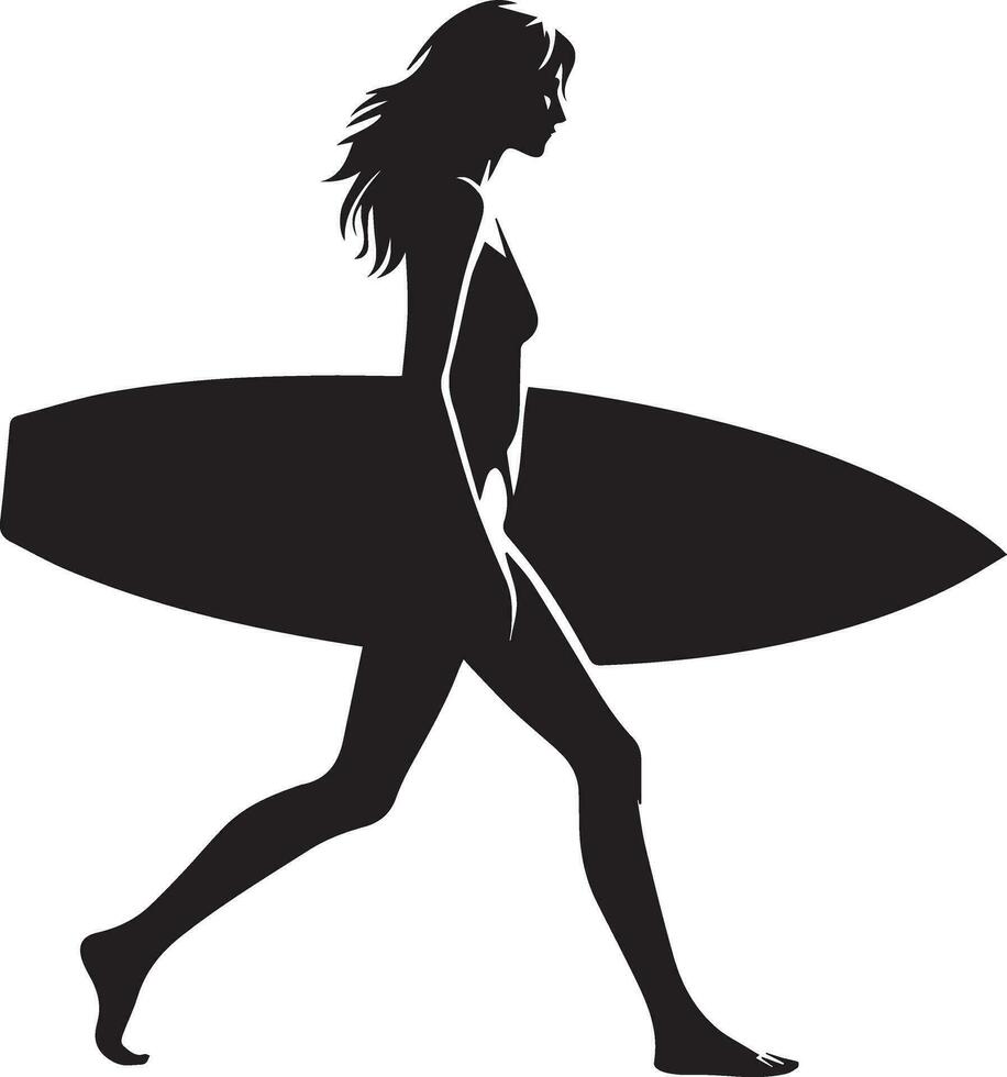 minimal Women's surfing vector silhouette, black color silhouette, white back ground 4