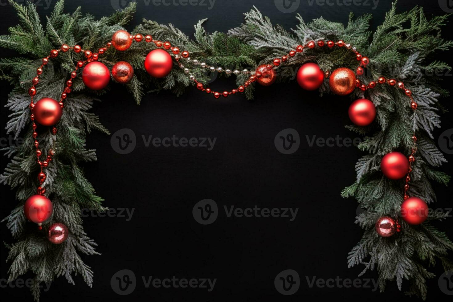 ai generado Navidad Días festivos composición de abeto árbol ramas con adornos Copiar espacio foto