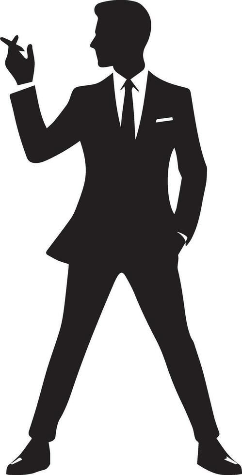 Business man pose vector silhouette black color white background 33