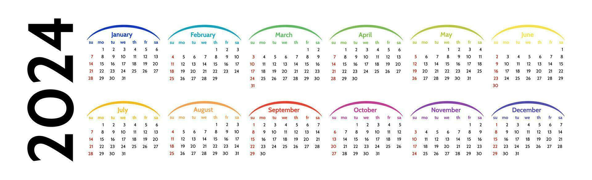 calendario para 2024 aislado en un blanco antecedentes vector