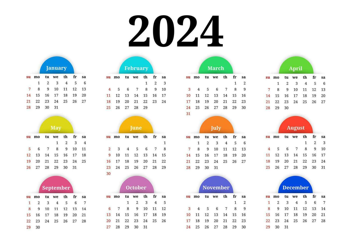 Calendar for 2024 isolated on a white background vector