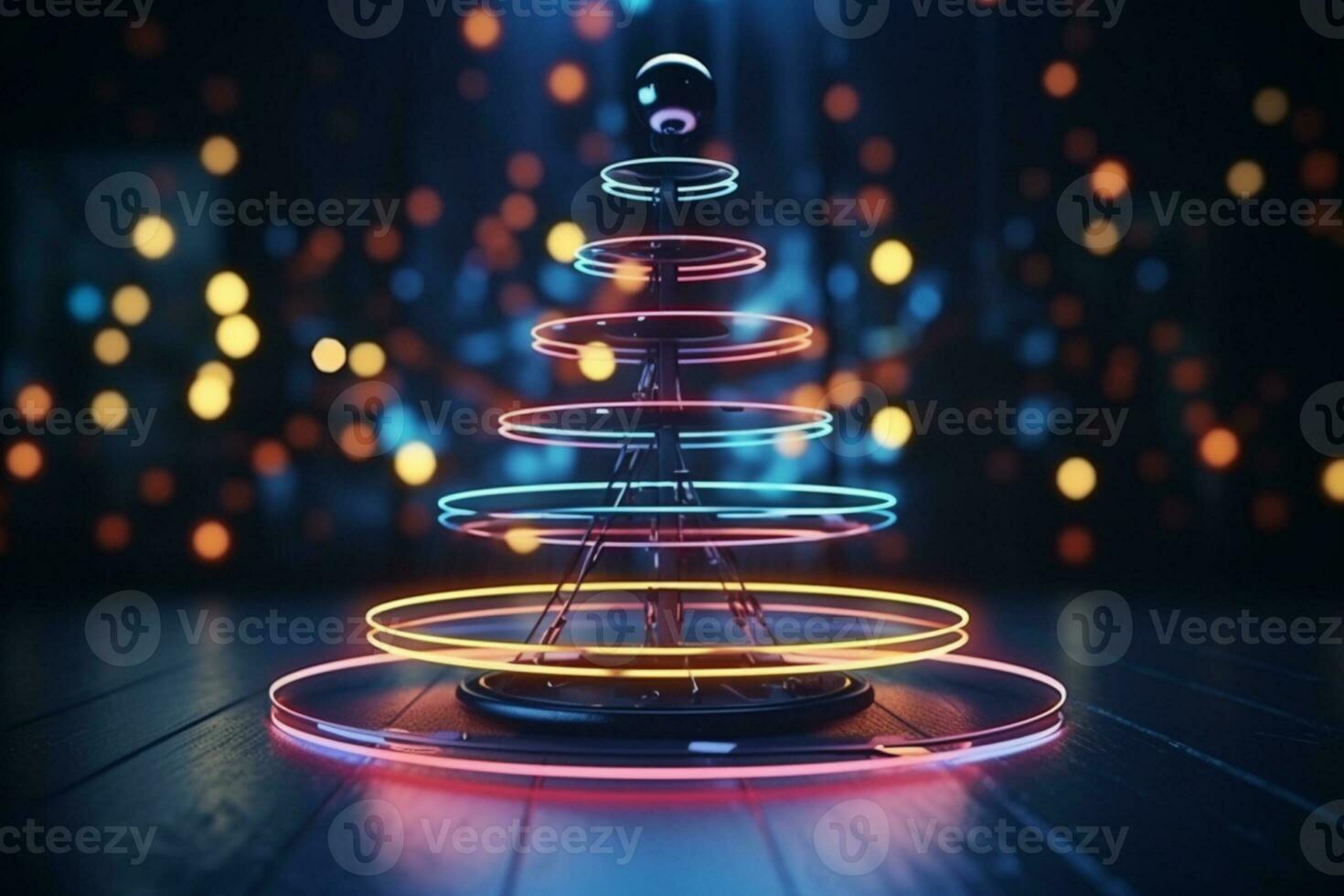 AI generated Christmas tree concept made of light trail technology concept photo