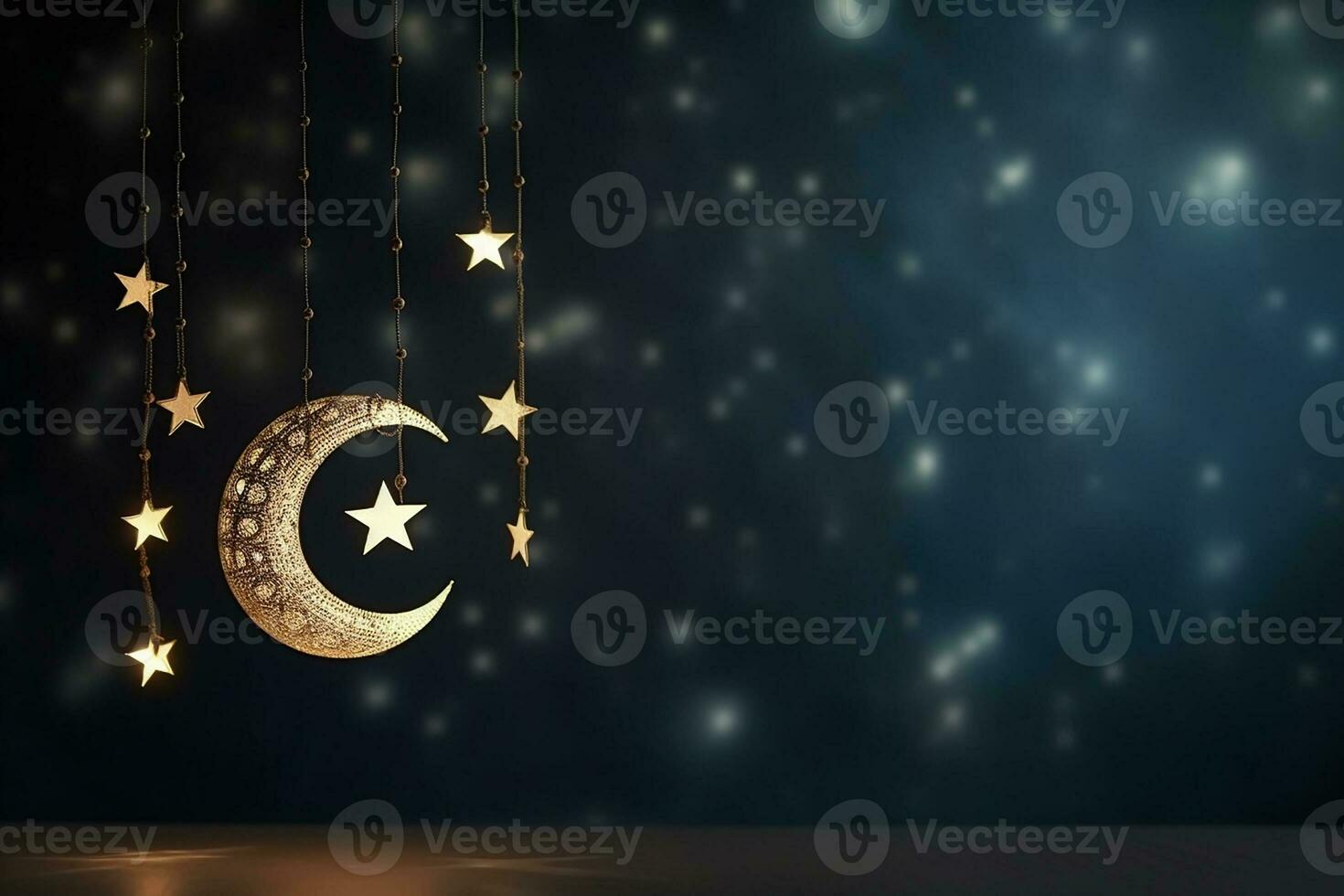 AI generated moon and stars ramadan kareem blue background photo